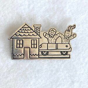 VTG Signed EFS Sterling Silver 925 Mexico House Car Male Female Brooch Pin